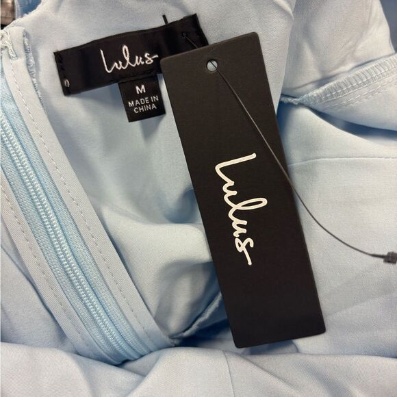 Lulus Exuberant Elegance Light Blue Jacquard Drop Waist Mini Dress Medium NEW - Picture 5 of 11